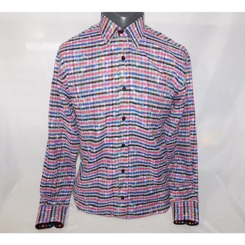 Franco Negretti Montreal Pink Blue Black Colorful Plaid Button Front Shirt Men M